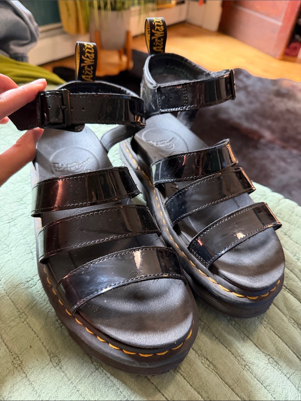 Dr. Martens Women’s Black Patent Leather Multi-Strap Gladiator Sandals size 9